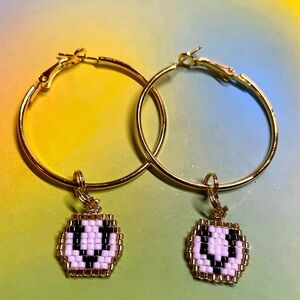 BEADED INITIAL HOOP EARRINGS- "V"